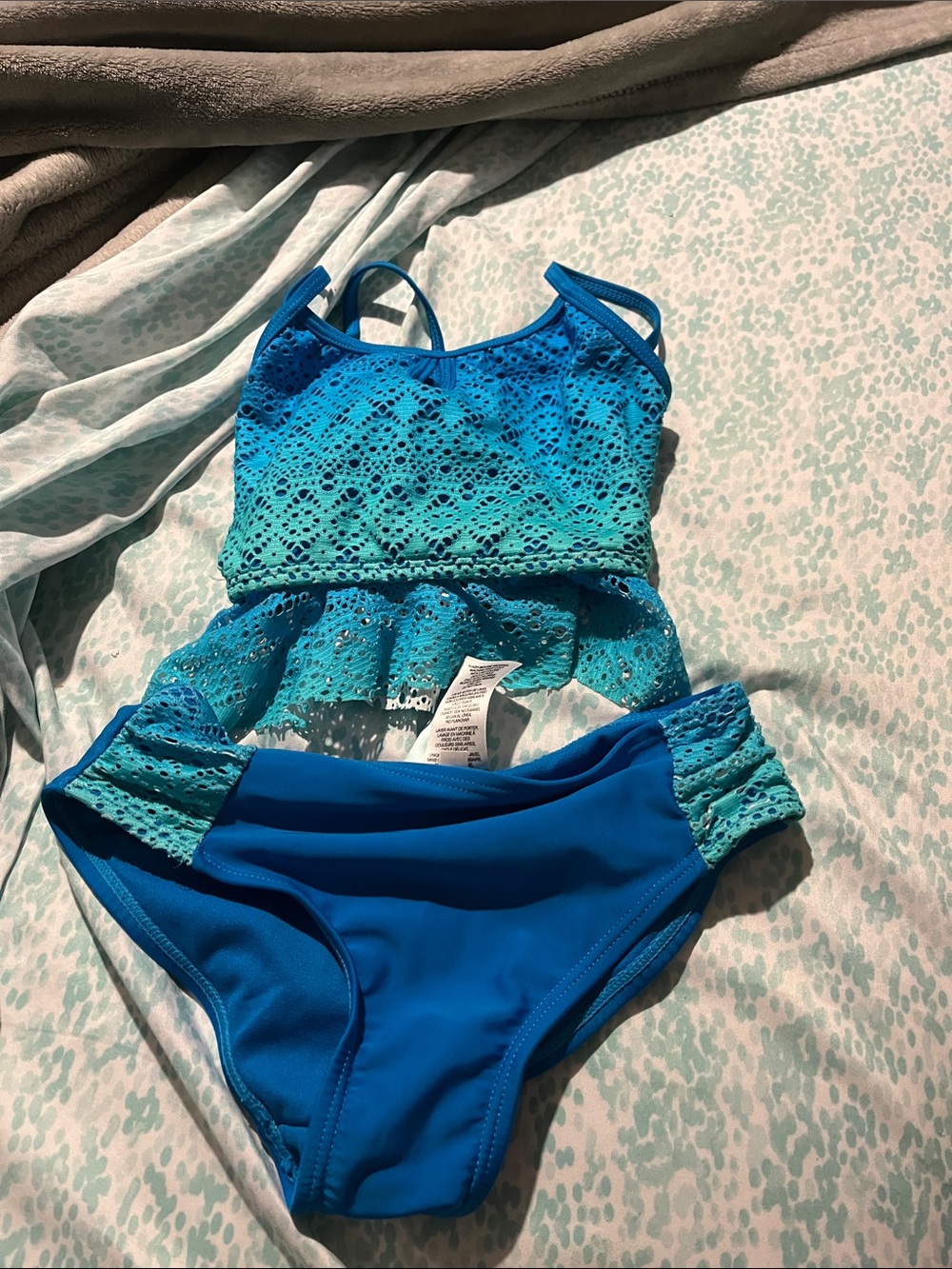 Girls Blue Ombre Lace Tankini Swim Set